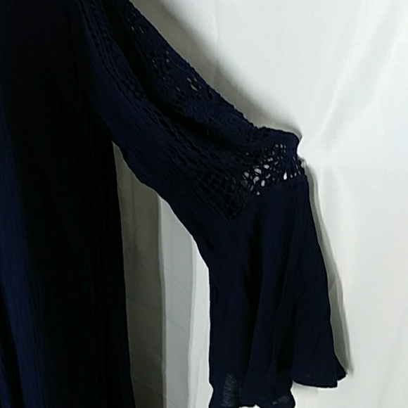 Midi length Navy gauze like dress - Picture 2 of 5